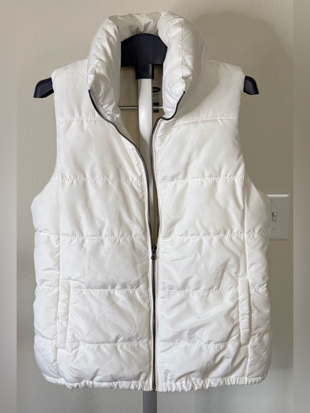 Old Navy Cream Quilted Puffer Vest with Stand Collar